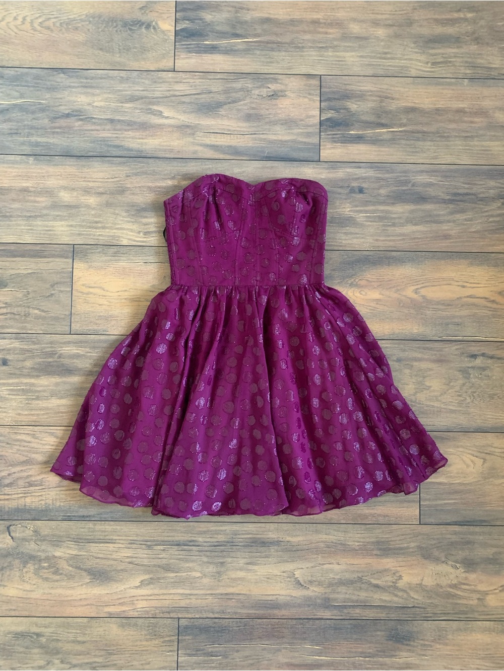 Guess Strapless Party Dress in Deep Purple with Metallic Dots